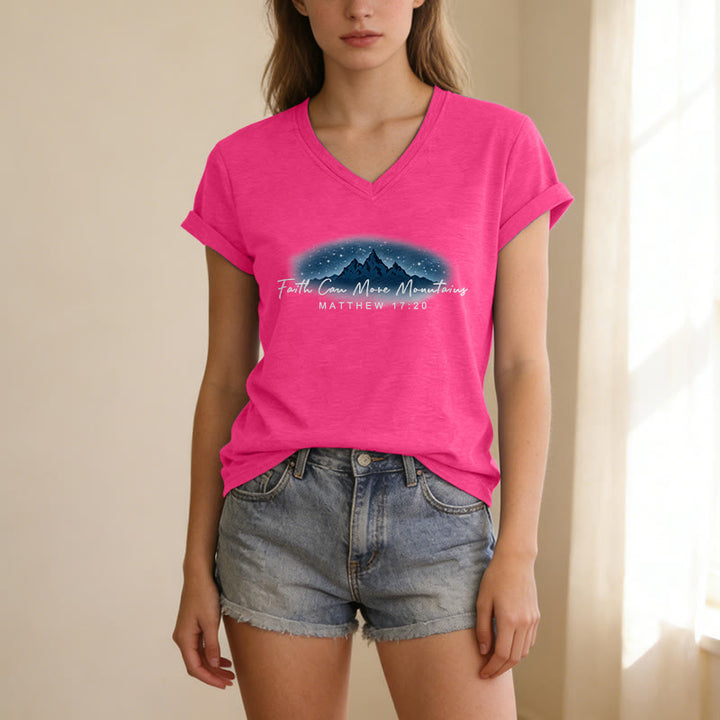 Christianartworkshop Glaube kann Berge versetzen (Matthäus 17,20) – Sternenberg-Grafik, lässiges V-Ausschnitt-T-Shirt - image 7