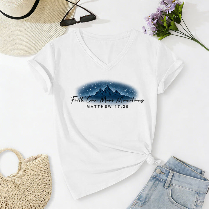 Christianartworkshop Glaube kann Berge versetzen (Matthäus 17,20) – Sternenberg-Grafik, lässiges V-Ausschnitt-T-Shirt - Weiß - 2XL - image 20