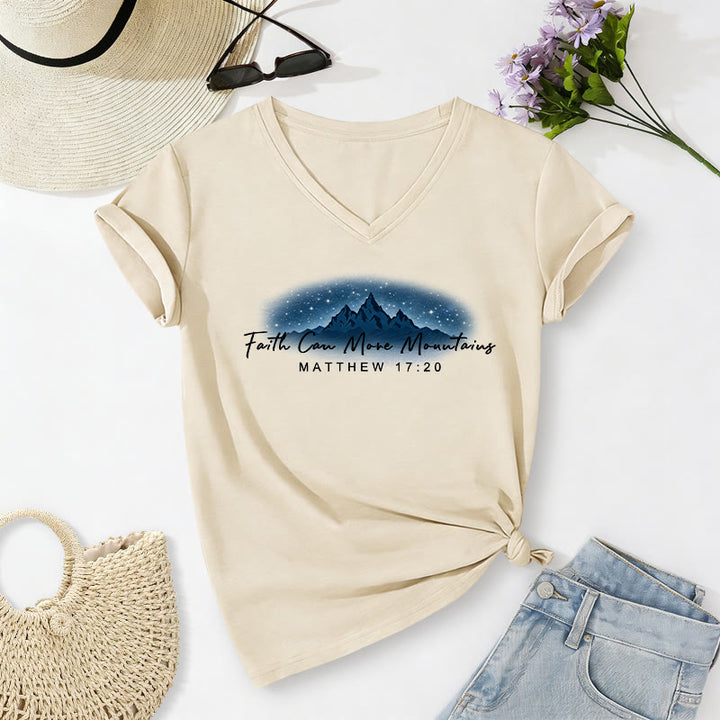 Christianartworkshop Glaube kann Berge versetzen (Matthäus 17,20) – Sternenberg-Grafik, lässiges V-Ausschnitt-T-Shirt - Beige - 2XL - image 2