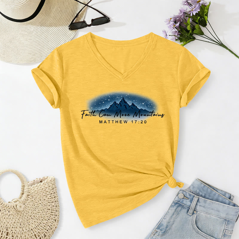 Christianartworkshop Glaube kann Berge versetzen (Matthäus 17,20) – Sternenberg-Grafik, lässiges V-Ausschnitt-T-Shirt - Gelb - 2XL - image 16