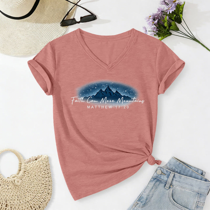 Christianartworkshop Glaube kann Berge versetzen (Matthäus 17,20) – Sternenberg-Grafik, lässiges V-Ausschnitt-T-Shirt - Hellrosa - 2XL - image 12
