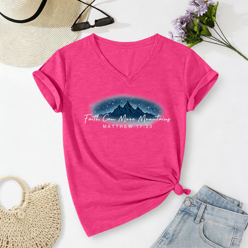 Christianartworkshop Glaube kann Berge versetzen (Matthäus 17,20) – Sternenberg-Grafik, lässiges V-Ausschnitt-T-Shirt - Rose - 2XL - image 6