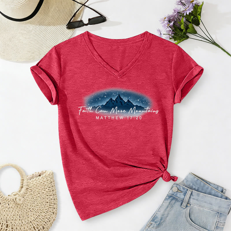 Christianartworkshop Glaube kann Berge versetzen (Matthäus 17,20) – Sternenberg-Grafik, lässiges V-Ausschnitt-T-Shirt - Rot - 2XL - image 4