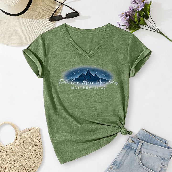 Christianartworkshop Glaube kann Berge versetzen (Matthäus 17,20) – Sternenberg-Grafik, lässiges V-Ausschnitt-T-Shirt - Olivgrün - 2XL - image 18