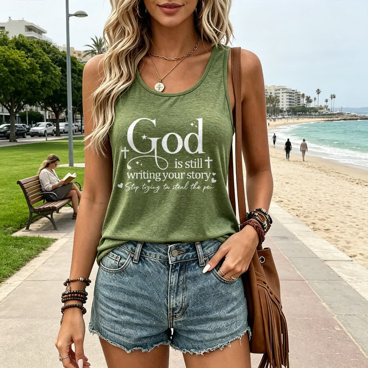 Christianartworkshop Gott schreibt noch immer deine Geschichte – Christliches Racerback-Tanktop - image 1