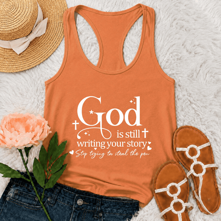 Christianartworkshop Gott schreibt noch immer deine Geschichte – Christliches Racerback-Tanktop - Orange - 2XL - image 27