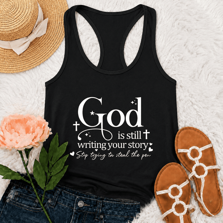 Christianartworkshop Gott schreibt noch immer deine Geschichte – Christliches Racerback-Tanktop - Schwarz - 2XL - image 3