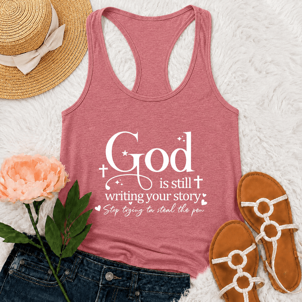 Christianartworkshop Gott schreibt noch immer deine Geschichte – Christliches Racerback-Tanktop - Rosa - 2XL - image 21