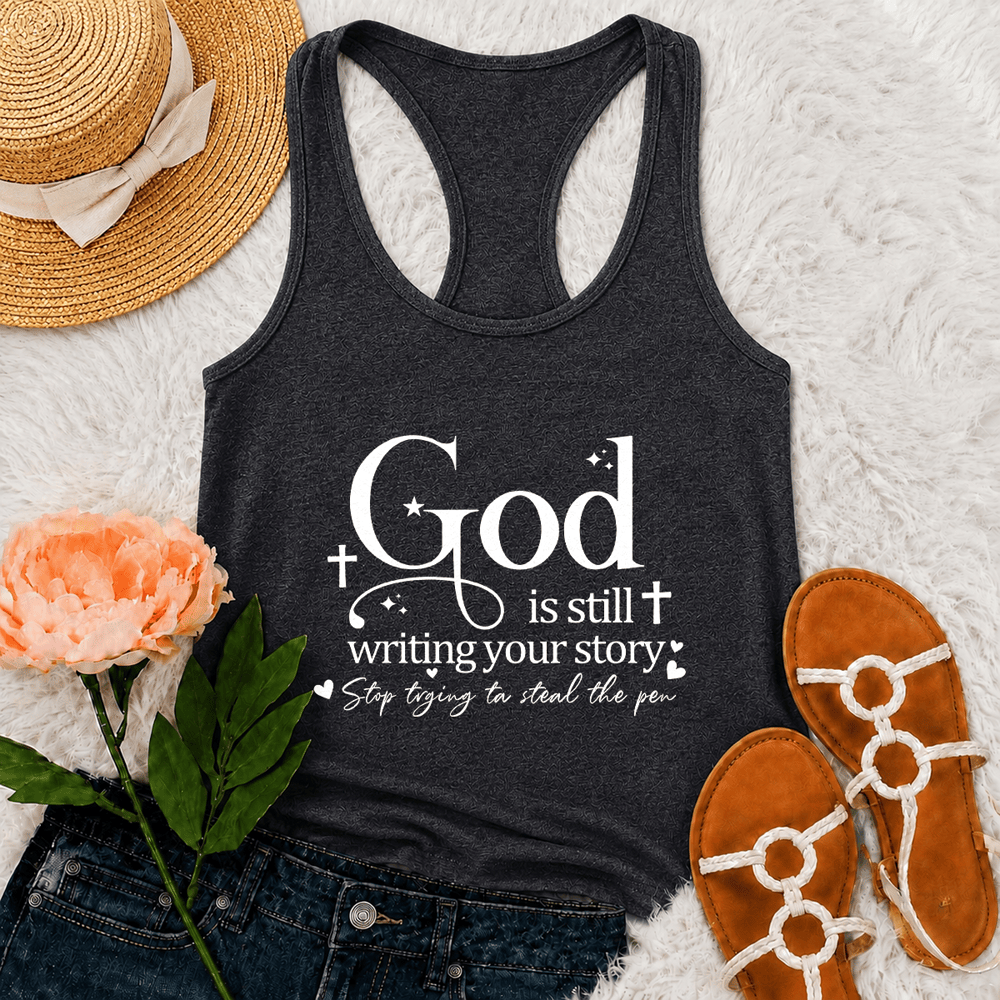 Christianartworkshop Gott schreibt noch immer deine Geschichte – Christliches Racerback-Tanktop - Grau - 2XL - image 9