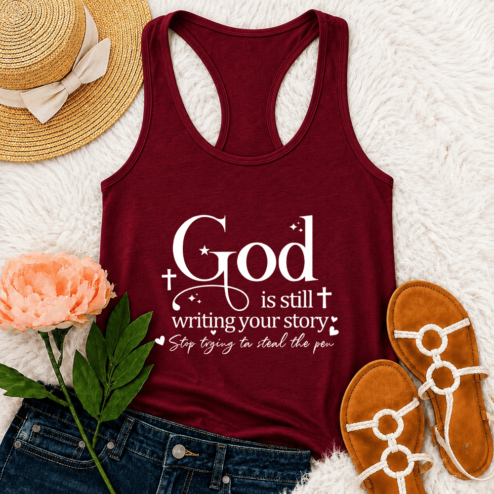 Christianartworkshop Gott schreibt noch immer deine Geschichte – Christliches Racerback-Tanktop - Wein - 2XL - image 24