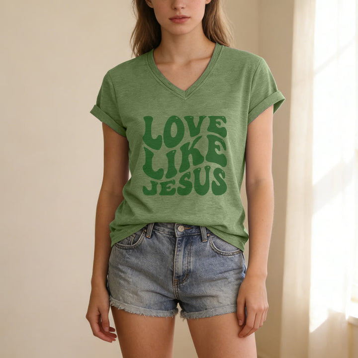 Christianartworkshop „Liebe wie Jesus“-Retro-T-Shirt mit Bubble-Letter-Aufdruck und V-Ausschnitt - image 19