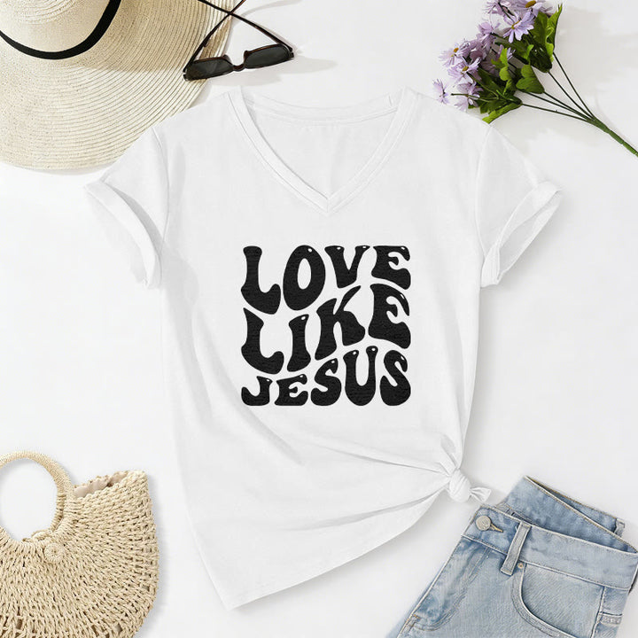 Christianartworkshop „Liebe wie Jesus“-Retro-T-Shirt mit Bubble-Letter-Aufdruck und V-Ausschnitt - Weiß - 2XL - image 20