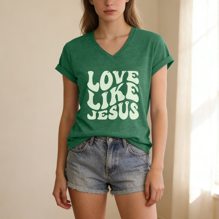 Christianartworkshop „Liebe wie Jesus“-Retro-T-Shirt mit Bubble-Letter-Aufdruck und V-Ausschnitt - image 25