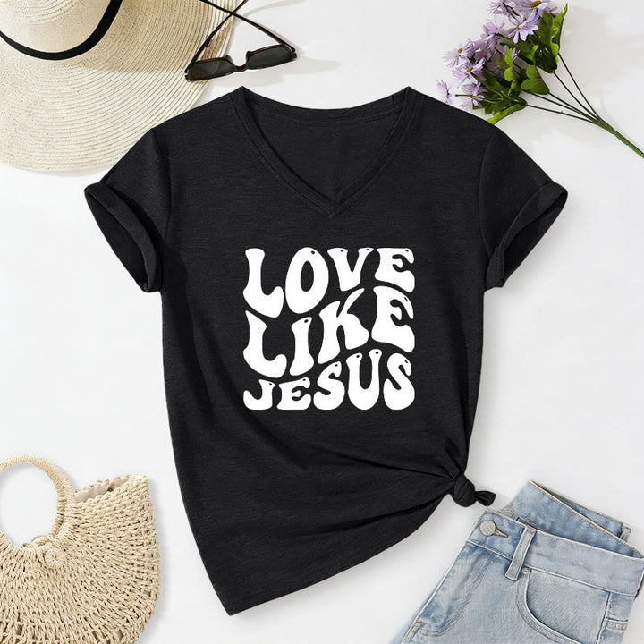 Christianartworkshop „Liebe wie Jesus“-Retro-T-Shirt mit Bubble-Letter-Aufdruck und V-Ausschnitt - Schwarz - 2XL - image 14