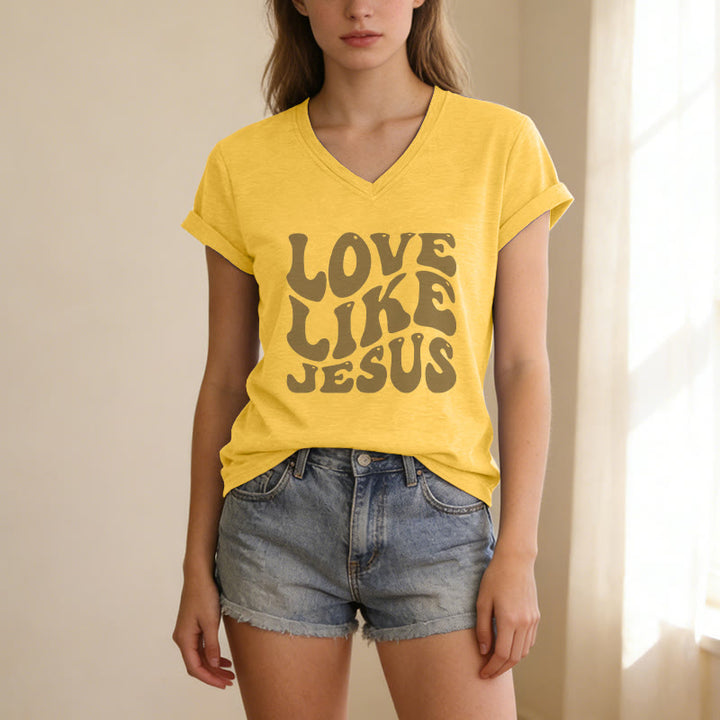 Christianartworkshop „Liebe wie Jesus“-Retro-T-Shirt mit Bubble-Letter-Aufdruck und V-Ausschnitt - image 17