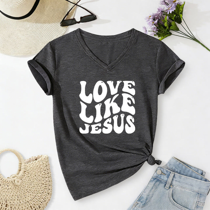 Christianartworkshop „Liebe wie Jesus“-Retro-T-Shirt mit Bubble-Letter-Aufdruck und V-Ausschnitt - Dunkelgrau - 2XL - image 10