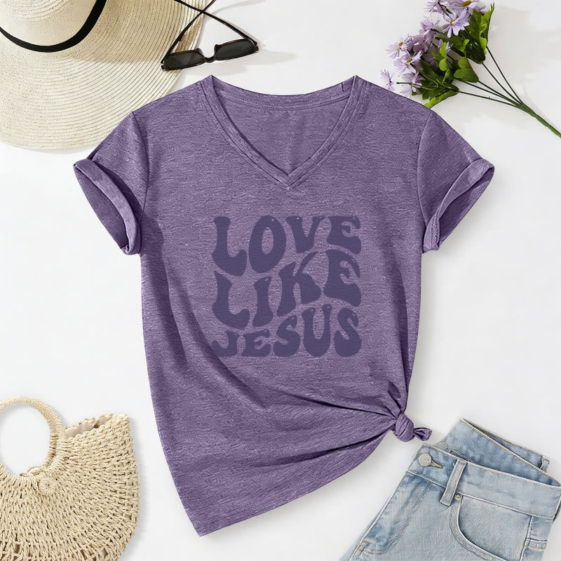 Christianartworkshop „Liebe wie Jesus“-Retro-T-Shirt mit Bubble-Letter-Aufdruck und V-Ausschnitt - Lila - 2XL - image 8