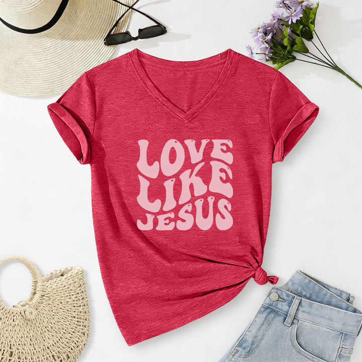 Christianartworkshop „Liebe wie Jesus“-Retro-T-Shirt mit Bubble-Letter-Aufdruck und V-Ausschnitt - Rot - 2XL - image 6