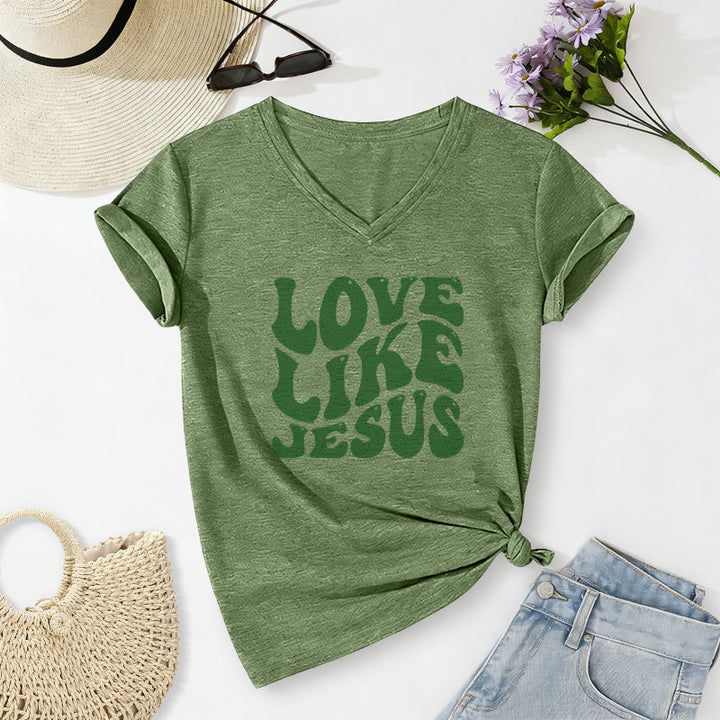 Christianartworkshop „Liebe wie Jesus“-Retro-T-Shirt mit Bubble-Letter-Aufdruck und V-Ausschnitt - Olivgrün - 2XL - image 18