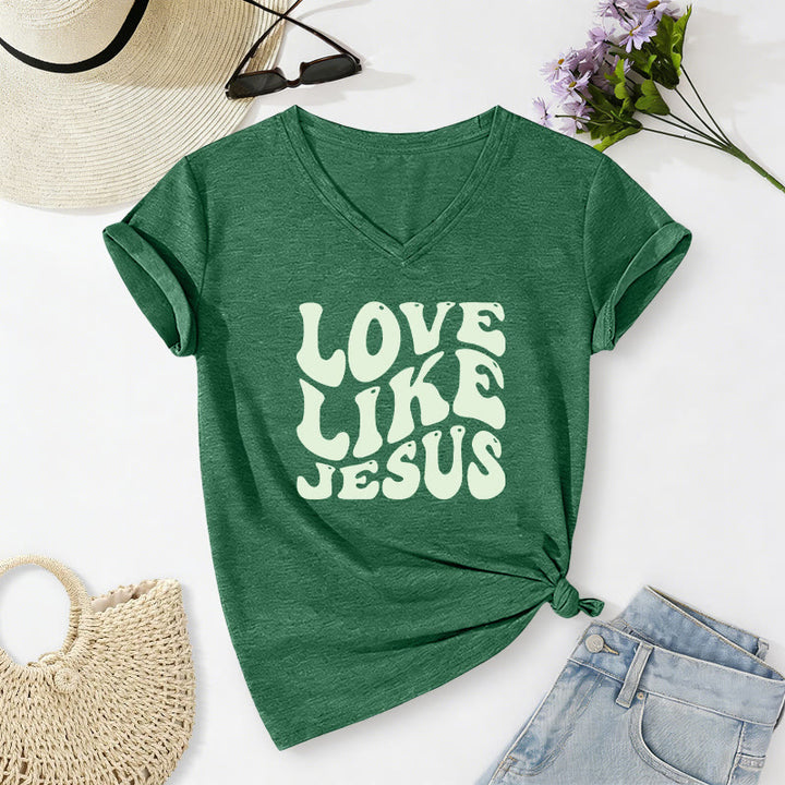 Christianartworkshop „Liebe wie Jesus“-Retro-T-Shirt mit Bubble-Letter-Aufdruck und V-Ausschnitt - Dunkelgrün - 2XL - image 24