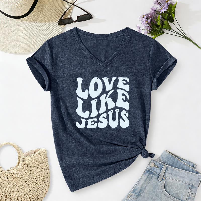 Christianartworkshop „Liebe wie Jesus“-Retro-T-Shirt mit Bubble-Letter-Aufdruck und V-Ausschnitt - Marineblau - 2XL - image 2