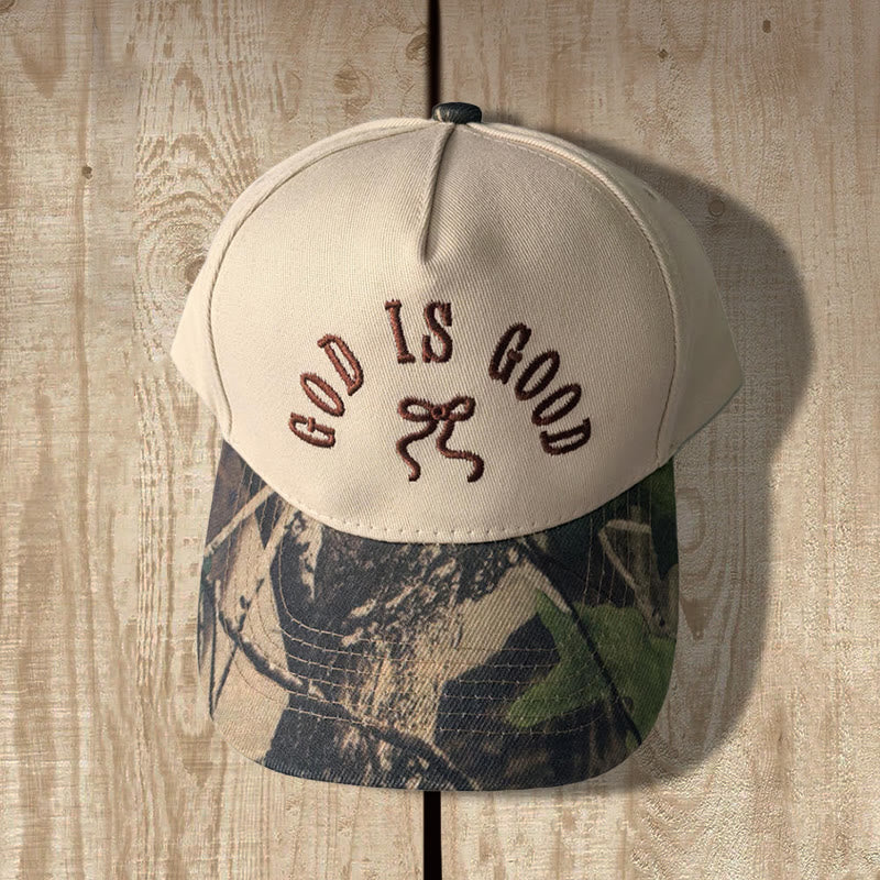 Christianartworkshop „God Is Good“-Schleifenstickerei, Leopardenmuster, verstellbare Baseballkappe - Dunkle Tarnung - image 3