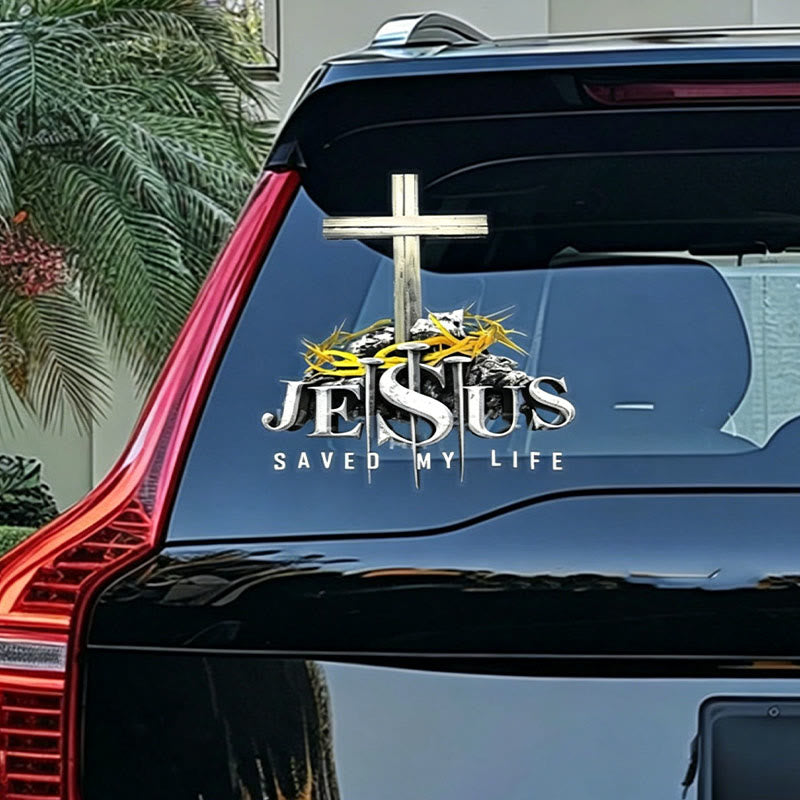 Christianartworkshop Kreuz, Dornenkrone, Nägel – JESUS ​​RETTETE MEIN LEBEN – Wasserdichter Autoaufkleber: Ein Symbol des erlösenden Opfers - 9''*9'' - image 0