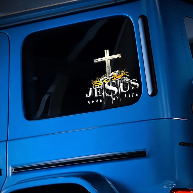 Christianartworkshop Kreuz, Dornenkrone, Nägel – JESUS ​​RETTETE MEIN LEBEN – Wasserdichter Autoaufkleber: Ein Symbol des erlösenden Opfers - image 2