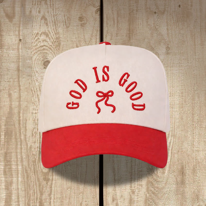 Christianartworkshop Unisex-Baseballkappe mit gebogenem Schirm und besticktem Schriftzug „God Is Good“ - Rot - image 0