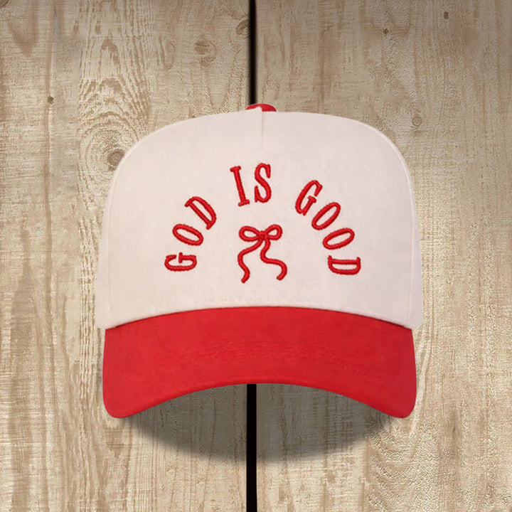 Christianartworkshop Unisex-Baseballkappe mit gebogenem Schirm und besticktem Schriftzug „God Is Good“ - Rot - image 0