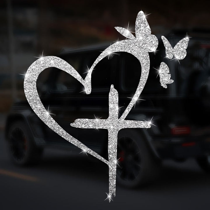 Christianartworkshop Glitzernder Autoaufkleber mit Herz, Kreuz und Schmetterlingssilhouette – wasserfest: Ein Symbol heiliger Liebe - image 2
