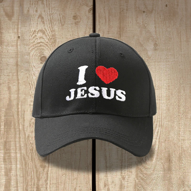 Christianartworkshop Ich liebe Jesus Herzbuchstaben-Stickerei Verstellbare Baseballkappe - image 1