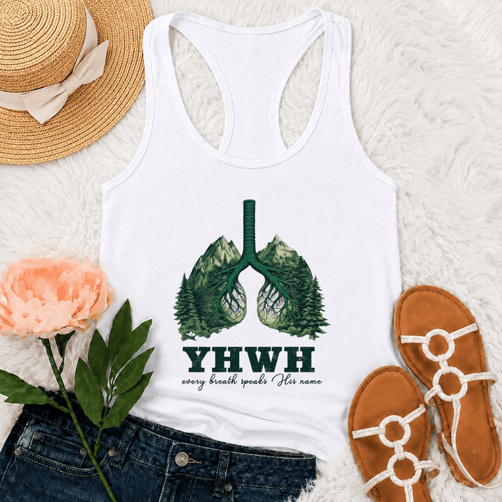 Christianartworkshop YHWH Jeder Atemzug spricht seinen Namen Racerback Tanktop - Weiß - 2XL - image 6