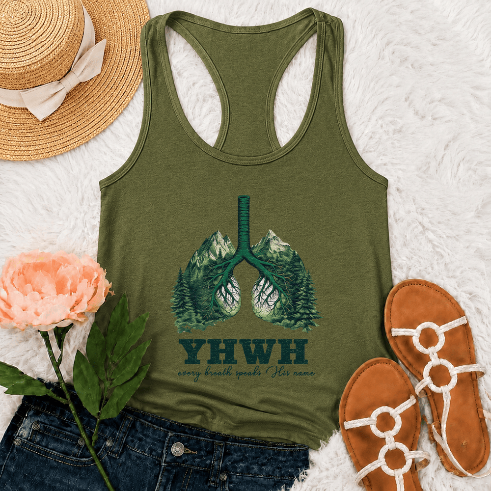 Christianartworkshop YHWH Jeder Atemzug spricht seinen Namen Racerback Tanktop - Armeegrün - 2XL - image 18