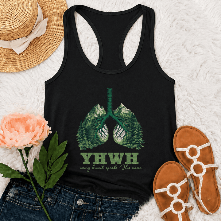 Christianartworkshop YHWH Jeder Atemzug spricht seinen Namen Racerback Tanktop - Schwarz - 2XL - image 3