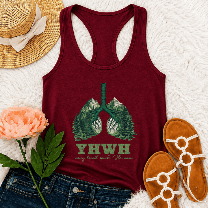 Christianartworkshop YHWH Jeder Atemzug spricht seinen Namen Racerback Tanktop - Wein - 2XL - image 24