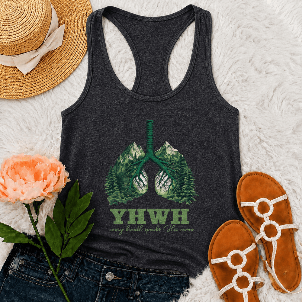 Christianartworkshop YHWH Jeder Atemzug spricht seinen Namen Racerback Tanktop - Grau - 2XL - image 9