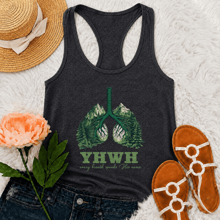 Christianartworkshop YHWH Jeder Atemzug spricht seinen Namen Racerback Tanktop - Grau - 2XL - image 9