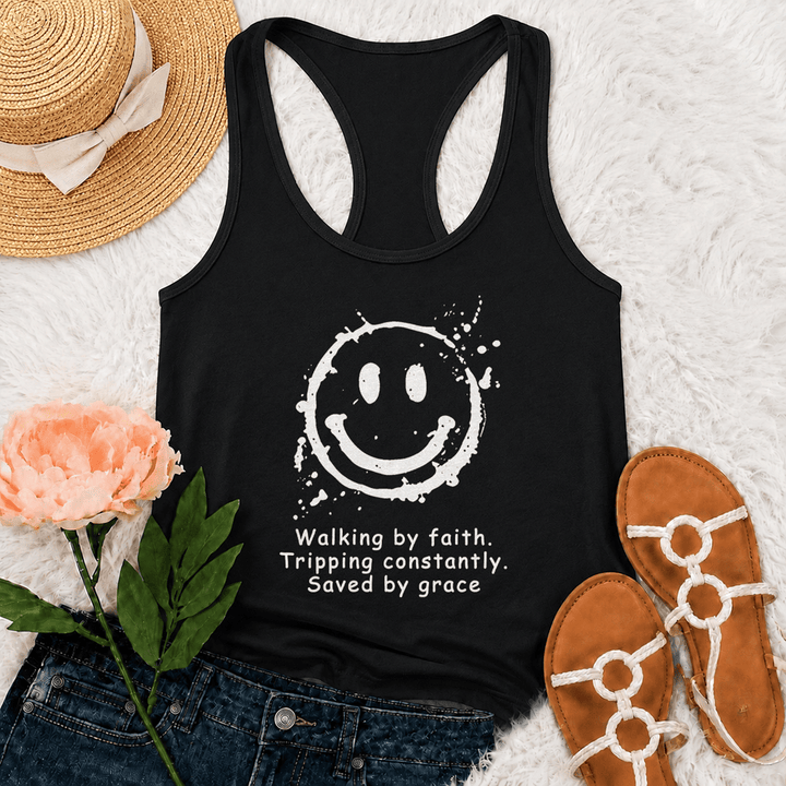 Christianartworkshop Walking By Faith Saved By Grace Racerback Tank Top - Schwarz - 2XL - image 3