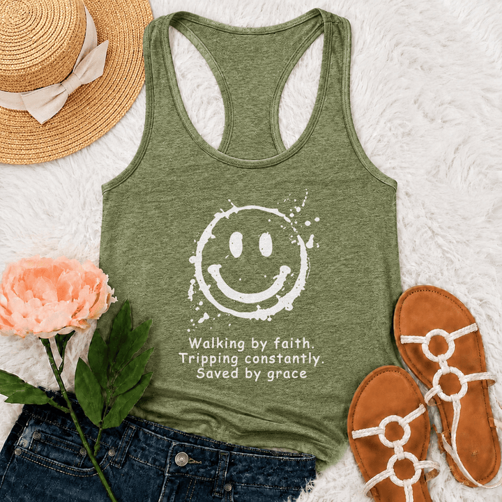 Christianartworkshop Walking By Faith Saved By Grace Racerback Tank Top - Olivgrün - 2XL - image 18
