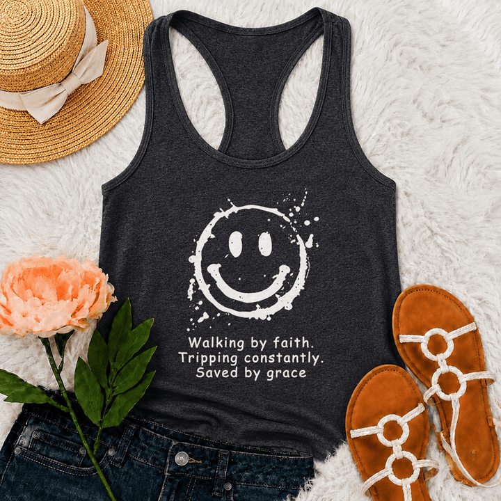 Christianartworkshop Walking By Faith Saved By Grace Racerback Tank Top - Grau - 2XL - image 9