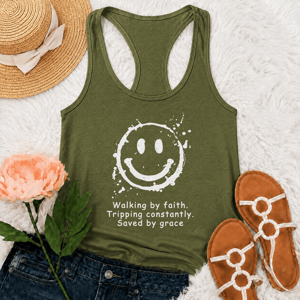 Christianartworkshop Walking By Faith Saved By Grace Racerback Tank Top - Armeegrün - 2XL - image 21