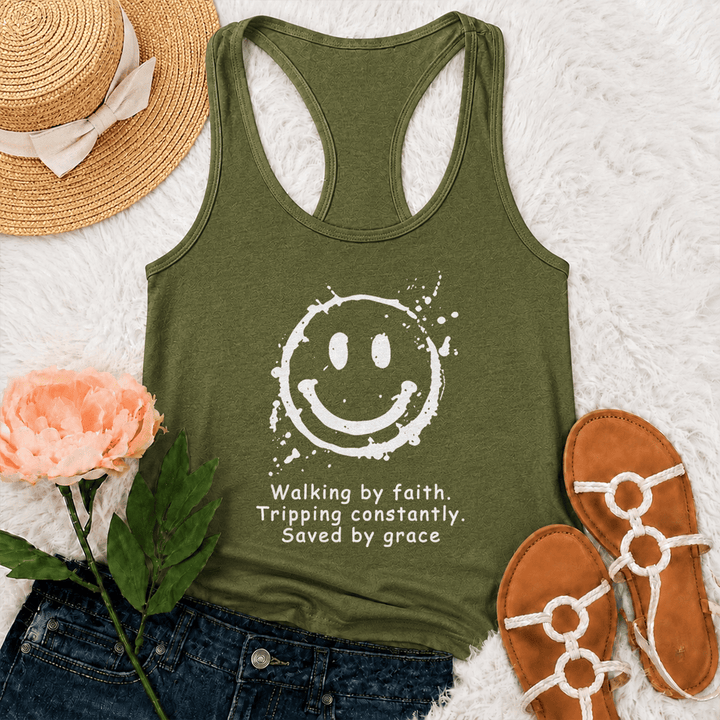 Christianartworkshop Walking By Faith Saved By Grace Racerback Tank Top - Armeegrün - 2XL - image 21