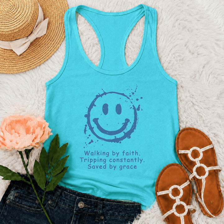 Christianartworkshop Walking By Faith Saved By Grace Racerback Tank Top - Minze - 2XL - image 12