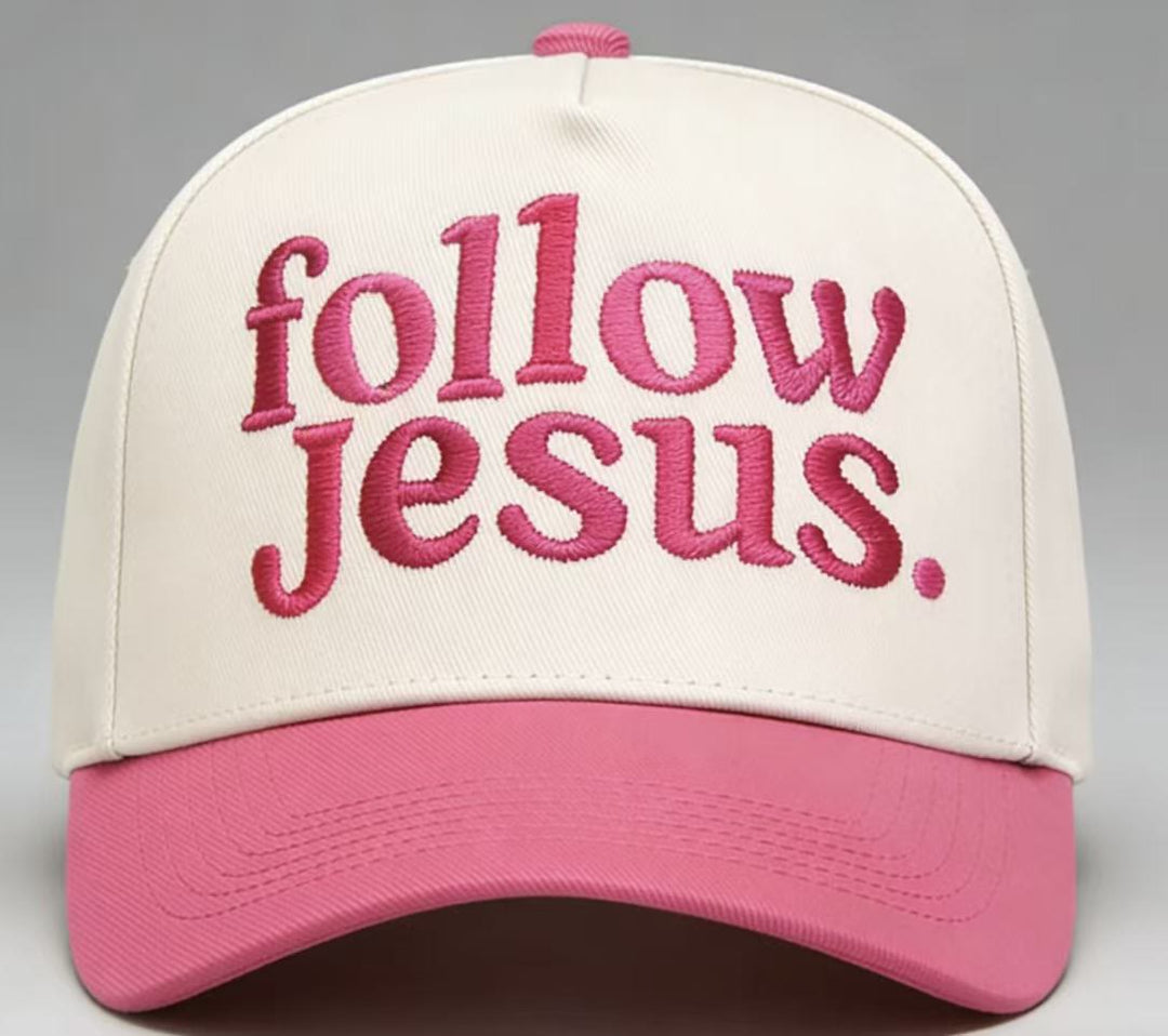 Christianartworkshop Zweifarbige Unisex-Baseballkappe mit gebogenem Schirm und Stickerei „Folge Jesus“. - Rosenrot - image 15