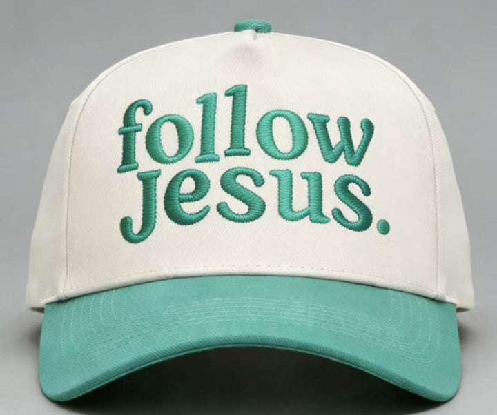 Christianartworkshop Zweifarbige Unisex-Baseballkappe mit gebogenem Schirm und Stickerei „Folge Jesus“. - Smaragdgrün - image 13