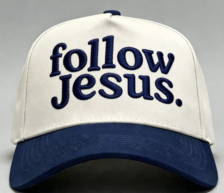 Christianartworkshop Zweifarbige Unisex-Baseballkappe mit gebogenem Schirm und Stickerei „Folge Jesus“. - Marineblau - image 9