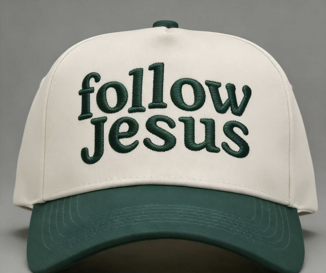 Christianartworkshop Zweifarbige Unisex-Baseballkappe mit gebogenem Schirm und Stickerei „Folge Jesus“. - Grün - image 6
