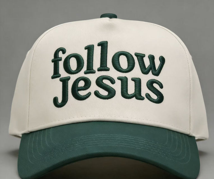 Christianartworkshop Zweifarbige Unisex-Baseballkappe mit gebogenem Schirm und Stickerei „Folge Jesus“. - Grün - image 6