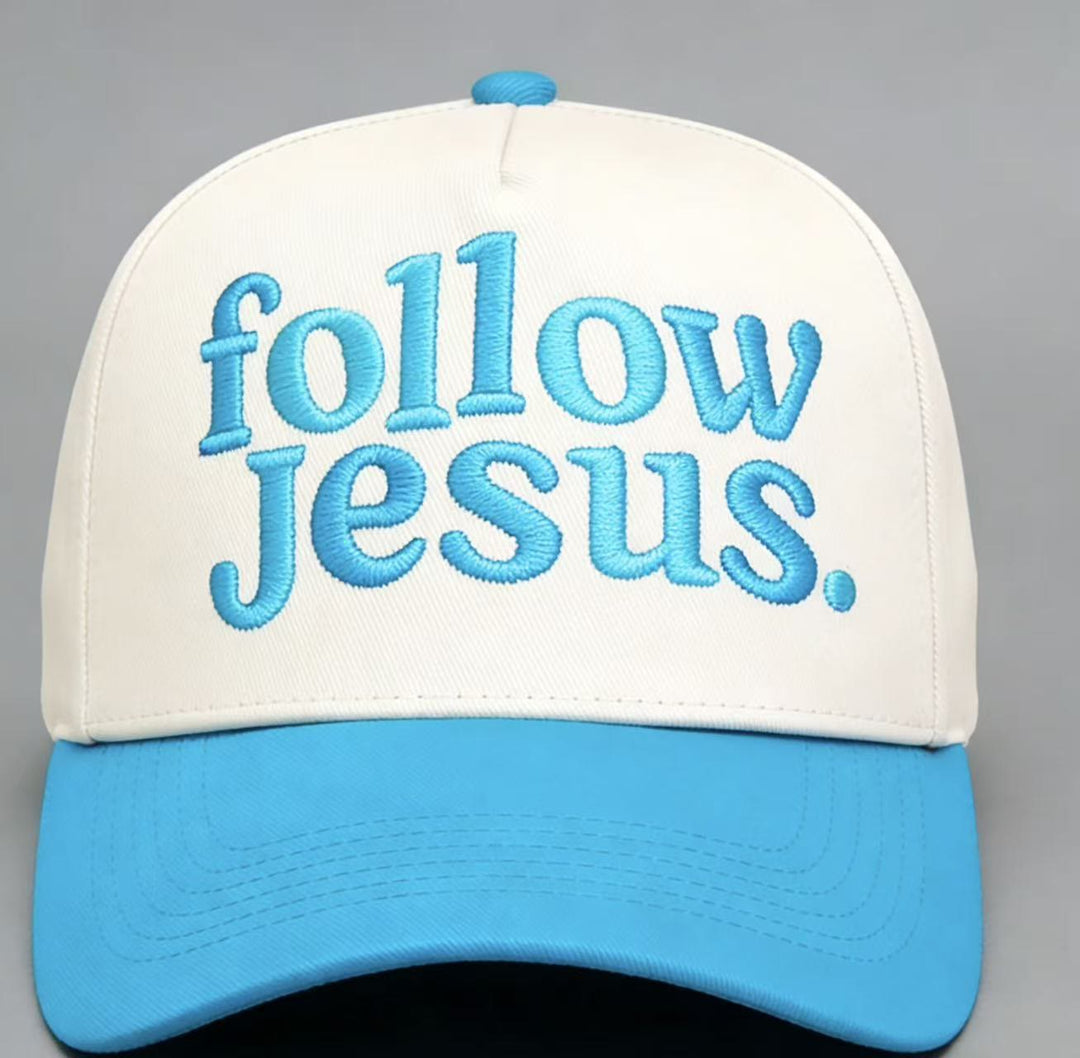 Christianartworkshop Zweifarbige Unisex-Baseballkappe mit gebogenem Schirm und Stickerei „Folge Jesus“. - Himmelblau - image 8